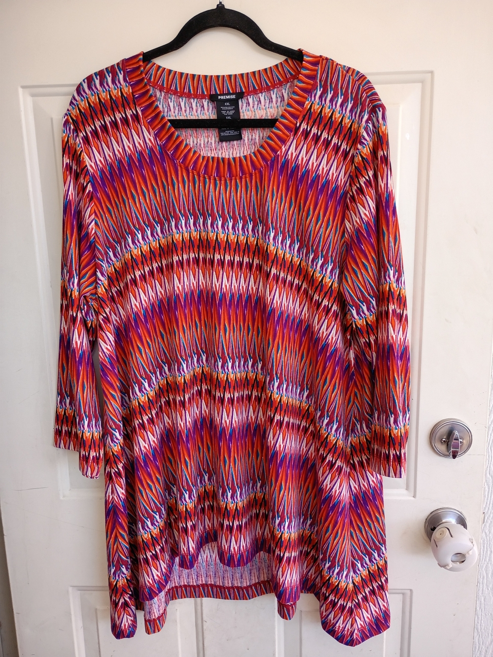 Premise NWT Multicolor Zigzag Scoop-Neck 3/4 Sleeve Top Casual Artsy Flowy XXL